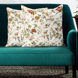 Contrast Living Set Of 2 Off-White & Red Floral Print Square Cushion Cover-31