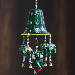 eCraftIndia Green Handcrafted Decorative Elephant Wall Hanging Bells-18