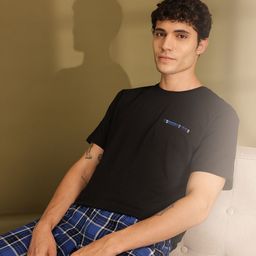 ETC Pure Cotton Checked T-Shirt with Pyjamas MY-SO65-BLACK-picture-12