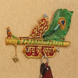 eCraftIndia Green & Gold-Toned Jai Shree Krishna Key Holder-29