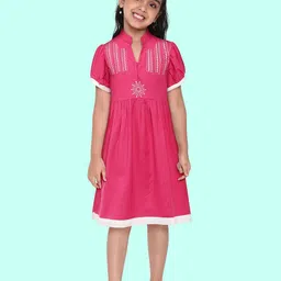 Eimoie Pink Ethnic Motifs Embroidered Dress-picture-27