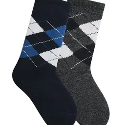 Bonjour Kids Pack Of 2 Argyle Woolen Assorted Calf Length Socks-15