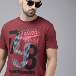 Roadster Men Burgundy & Black Typography Printed Cotton T-shirt-image-31