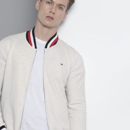 Tommy Hilfiger Men Off White Front-Open Basic Baseball Sweater-picture-33
