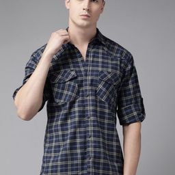 Roadster Men Blue Comfort Tartan Checks Checked Casual Shirt-image-70