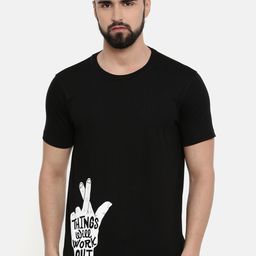Bushirt Men Black Printed Round Neck Pure Cotton T-shirt-image-57