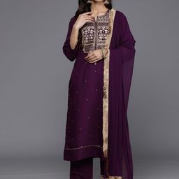 Varanga Floral Yoke Design Regular Kurta with Trousers & With Dupatta image 1
