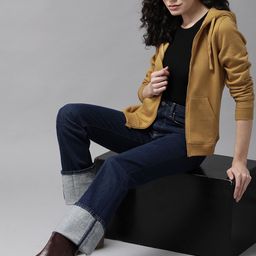 The Roadster Lifestyle Co. Women Mustard Brown Solid Hooded Sweatshirt-image-43