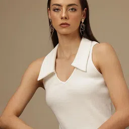 Chemistry Shirt Collar Sleeveless Ribbed Top-picture-24