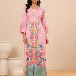 Juniper Women Pink Floral Print A-Line Kurta-image-64