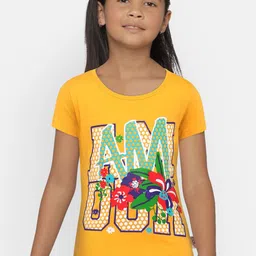 SINI MINI Girls Yellow Printed Round Neck T-shirt-image-95