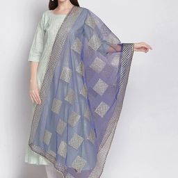 Dupatta Bazaar Navy Blue & Gold-Toned Embroidered Dupatta-18
