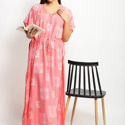 Noty Printed Maxi Kaftan Nightdress-image-48