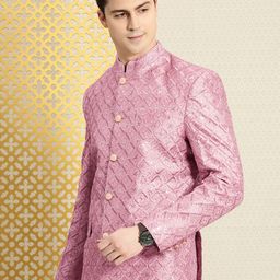 House of Pataudi Jashn Mandarin Collar Textured Sequinned Bandhgala Blazer-picture-52
