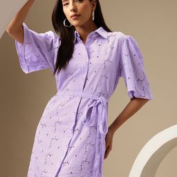 Chemistry Floral Embroidered Schiffli Pure Cotton Shirt Dress-image-45