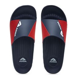 Adda Men Navy Blue & Red Colourblocked Sliders-image-43