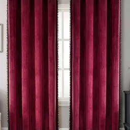 STITCHNEST Maroon Velvet Black Out Window Curtain-image-98