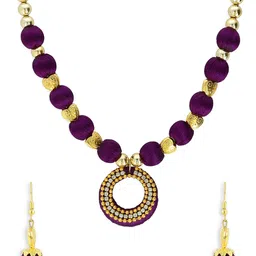 AKSHARA Girls Purple & Gold-Toned Stone-Studded Handcrafted Beaded Jewellery Set-12