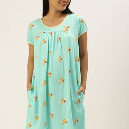 Sleepy Gals Sea Green Printed Nightdress-image-20