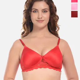 FIMS Pink & Red Pack of 4 Cotton Lightly Padded Bra-image-81