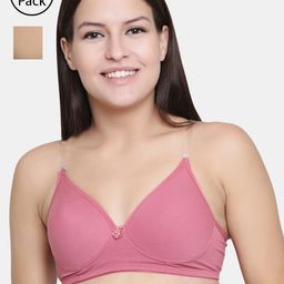 Floret Set Of 2 Rose & Beige Solid Non-Wired Lightly Padded T-shirt Bra-1