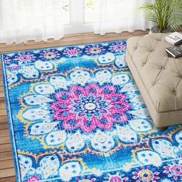 Status Blue & White Printed Vintage Persian Anti-Skid Carpet-57