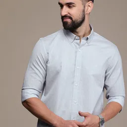 Nautica Self Design Checked Slim Fit Pure Cotton Casual Shirt-image-3