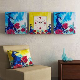 SEJ by Nisha Gupta Off-White Square Printed 36 cm Analogue Wall Clock with Wall Art-29
