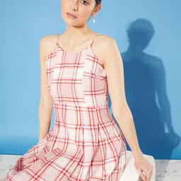 People White Pure Cotton Checked Mini Dress-image-63