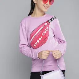 YK Girls Lavender & Pink Graphic Printed Sweatshirt-image-63
