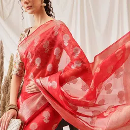 DIVASTRI Floral Zari Organza Banarasi Saree-27