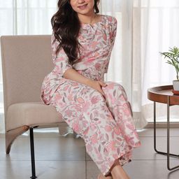 Libas Floral Printed Notch Neck Kurti With Pyjamas-picture-48