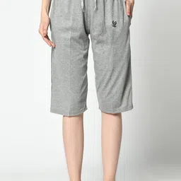 VIMAL JONNEY Women Grey Melange Solid 3/4Th Lounge Pants With Side Stripes-image-28