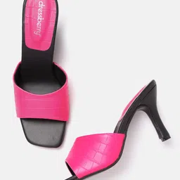 DressBerry Fuchsia Pink Croc Textured Slim Heels-34