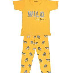 FUNKRAFTS Girls Mustard Yellow & Black Screen Printed Night Suit-picture-38