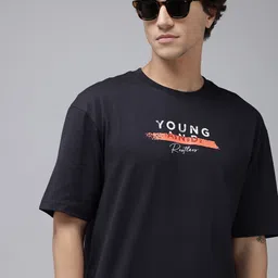 SPYKAR Typography Printed Drop-Shoulder Sleeves Oversized T-shirt-image-9