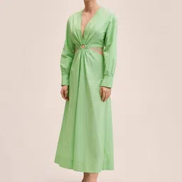 MANGO Women Green Solid Pure Cotton A-Line Midi Dress-image-85