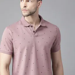 Roadster Men Mauve & Black Pure Cotton Printed Polo Collar T-shirt-image-32