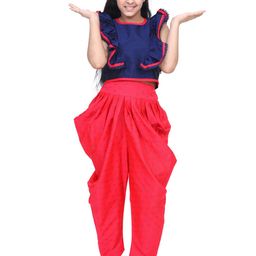 ADIVA Girls Red & Navy Blue Solid Top with Patiala-image-29
