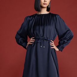 all about you Satin A-Line Dress with Belt-image-21