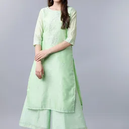 Vishudh Women Green & Grey Floral Embroidered Straight Kurta-55