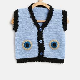CHUTPUT Kids Blue & Black Solid Cardigan with Applique Detail-3