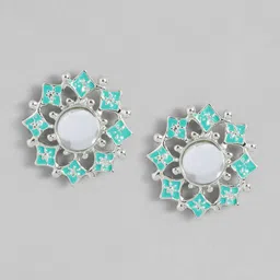 Estele Rhodium Plated Floral Studs Earrings-19