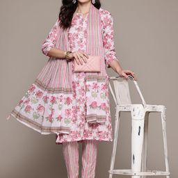 Readiprint Fashions Floral Printed Sequinned Pure Cotton Kurta With Trousers & Dupatta-picture-26