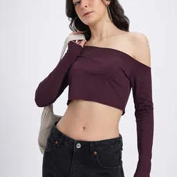 glitchez Minimalist Staple One Shoulder Crop Fitted Top-picture-1