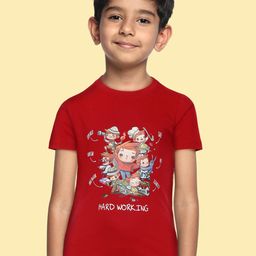 BRATMA Kids Red Pure Cotton Printed T-shirt-image-37