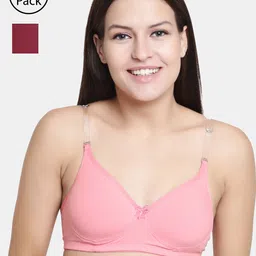 Floret Pink & Maroon Solid Non-Wired Lightly Padded T-shirt Bras F20560-picture-31