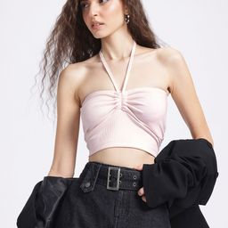 glitchez Halter Hype Ruched Crop Top-image-69