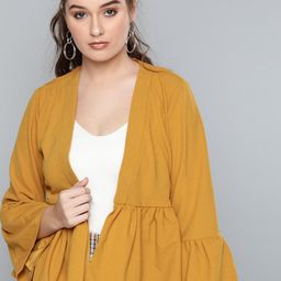 Carlton London Women Mustard Yellow Solid Open Front Shrug-image-3