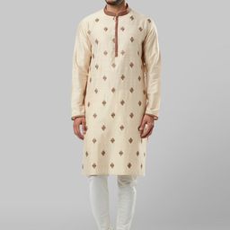 Ethnix by Raymond Men Beige Embroidered Straight Kurta-image-19